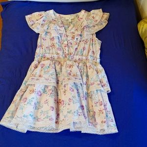 LoveShackFancy Dress Purple Floral (L) Double Ruffle Mini Dress